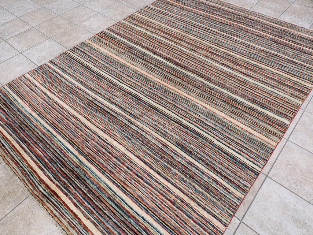 6x9 Ft Colorful Gabbeh Rug - Afghan Wool Area Rug - Striped Design