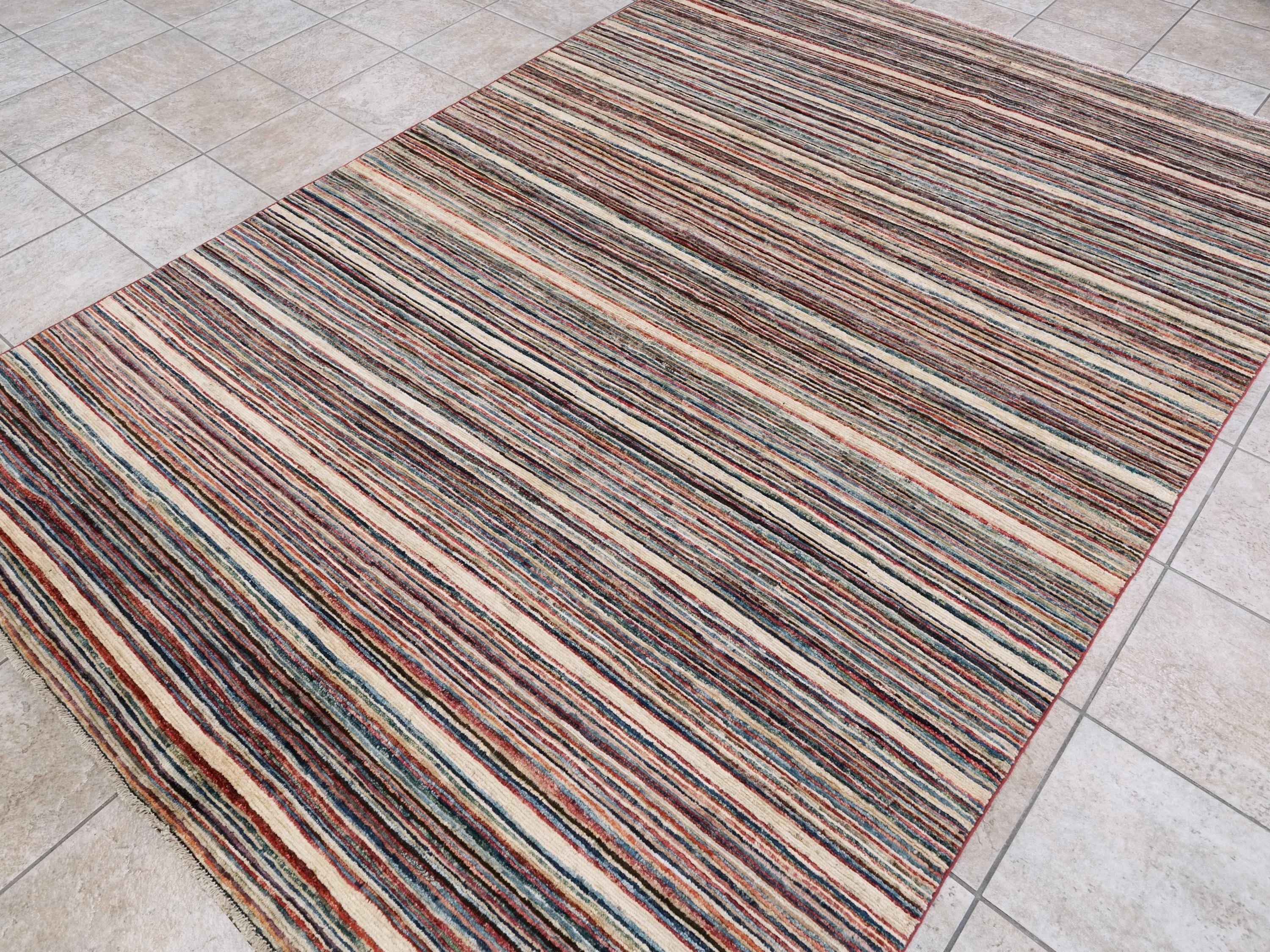 6x9 Ft Colorful Gabbeh Rug - Afghan Wool Area Rug - Striped Design