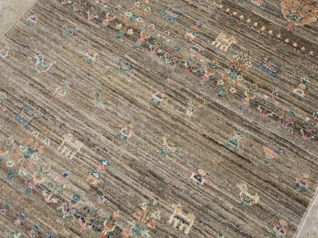 2x4 Ft Hand Knotted Wool Gabbeh Rug - Brown Oriental Rug
