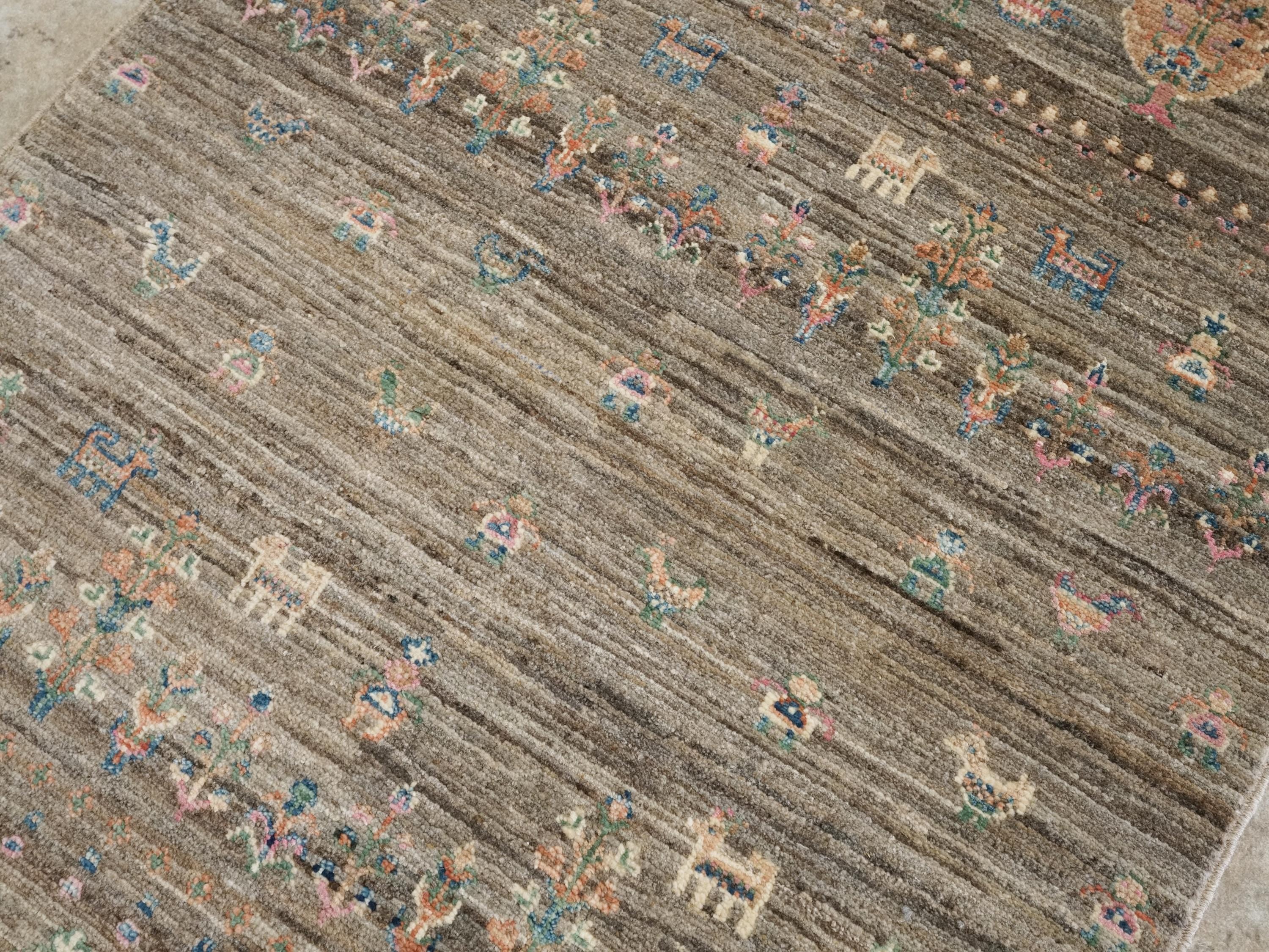 2x4 Ft Hand Knotted Wool Gabbeh Rug - Brown Oriental Rug