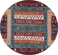 4x4 Ft Colorful Khorjin Rug - Hand Knotted Round Rug - Tribal Design