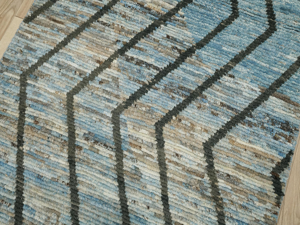 9 Ft Blue Moroccan Runner Rug - Afghan Handmade Wool Rug