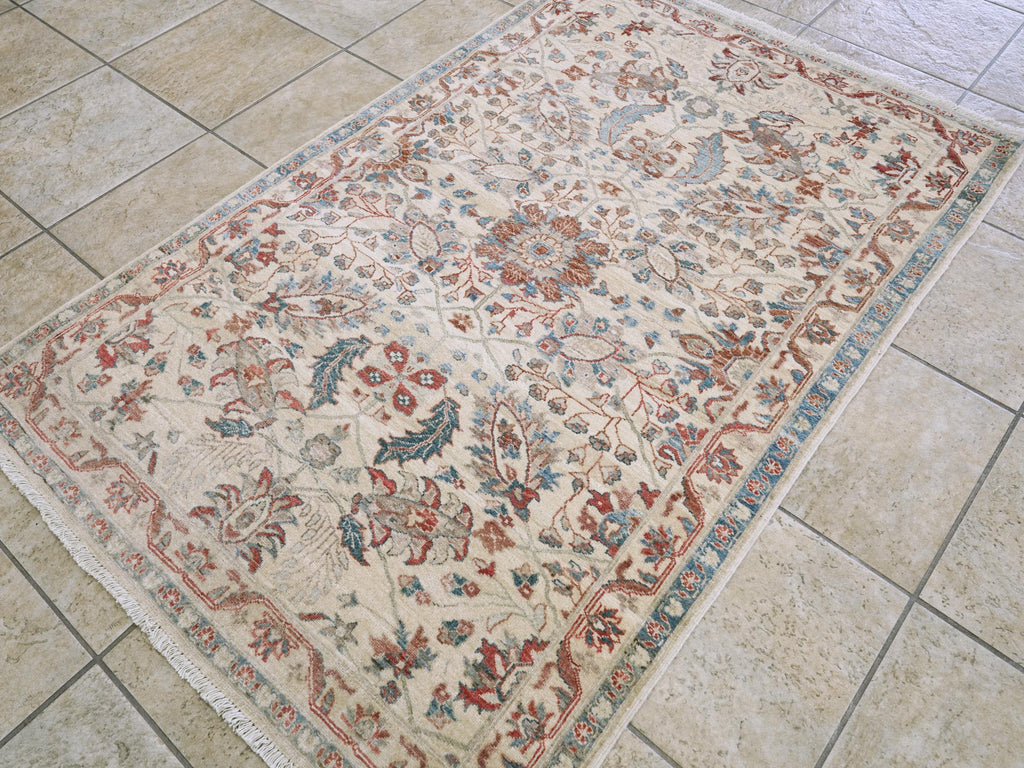 3x5 Ft Handmade Afghan Serapi Rug - White Vintage Wool Area Rug