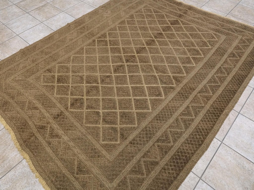 7x9 FT Vintage Brown Tribal Kilim Rug - Hand-Knotted Wool Area Rug