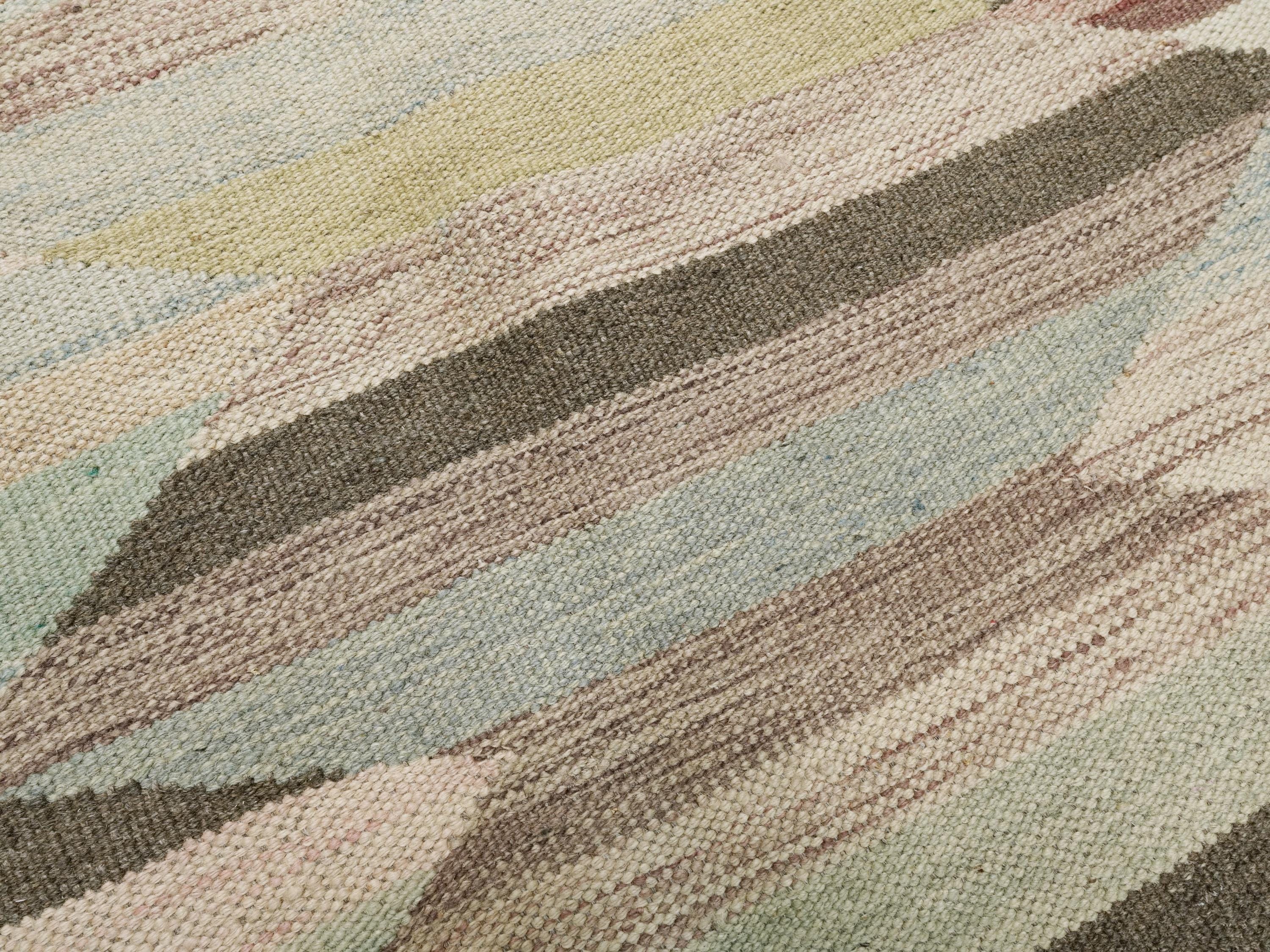 8x10 Ft Green Kilim Rug - Flat Weave Area Rug