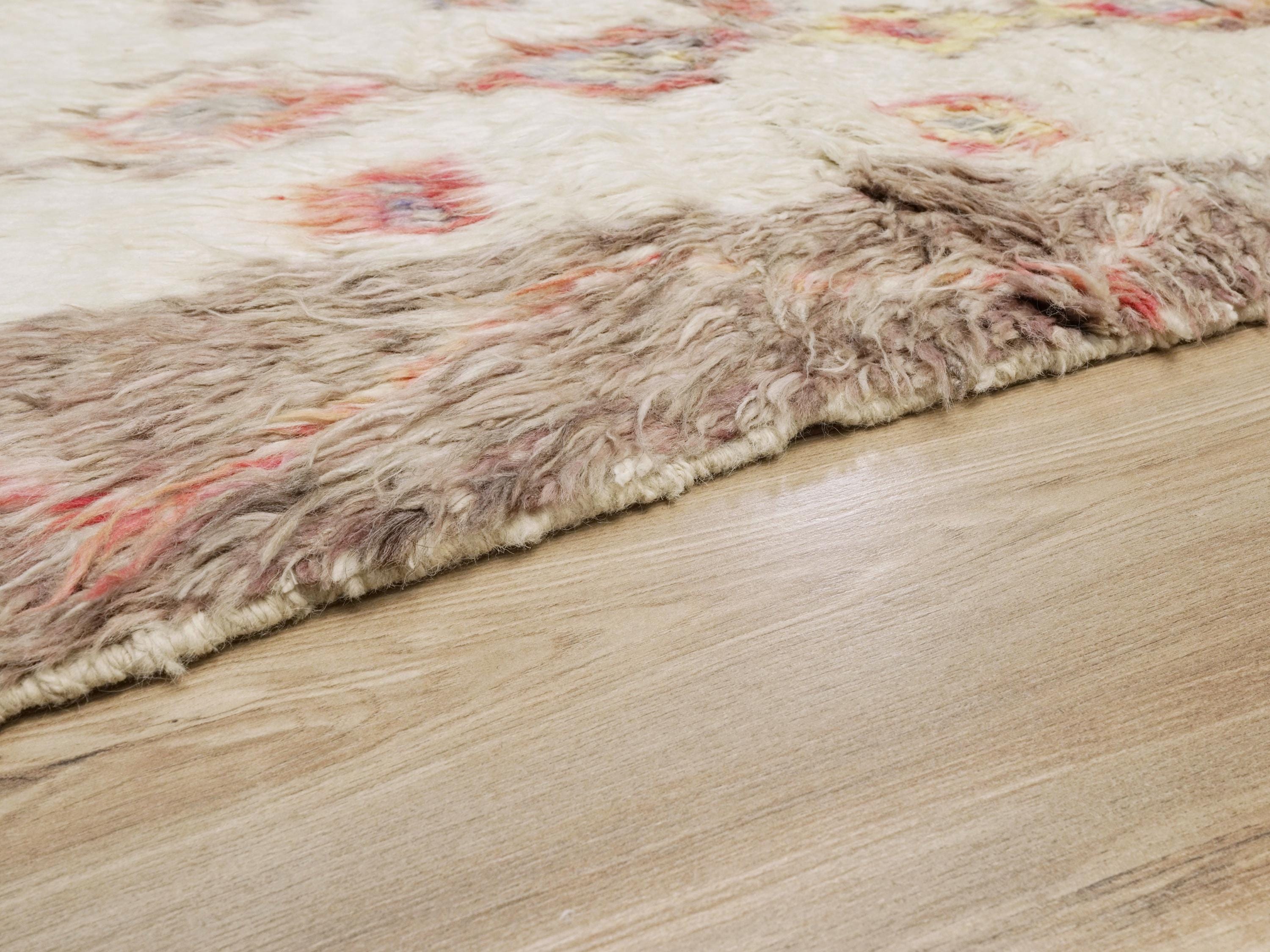 4x6 Ft Hand Knotted Moroccan Rug - Beige Shaggy Rug