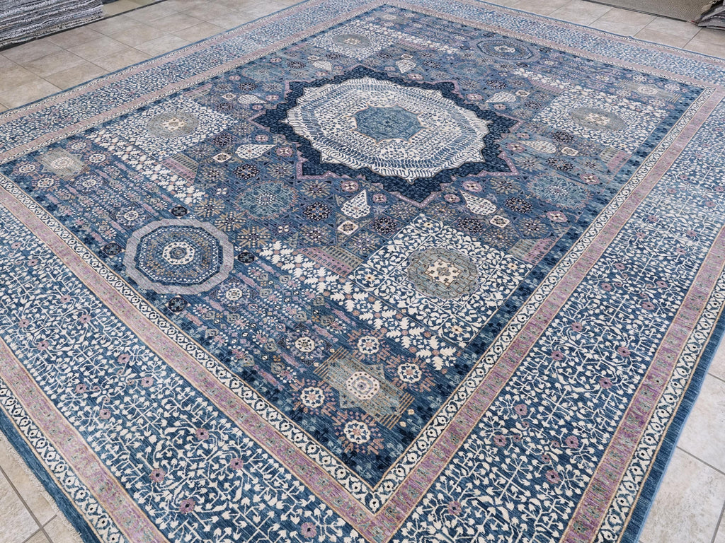 12x15 Ft Blue Mamluk Rug - Hand Knotted Area Rug - Oversize