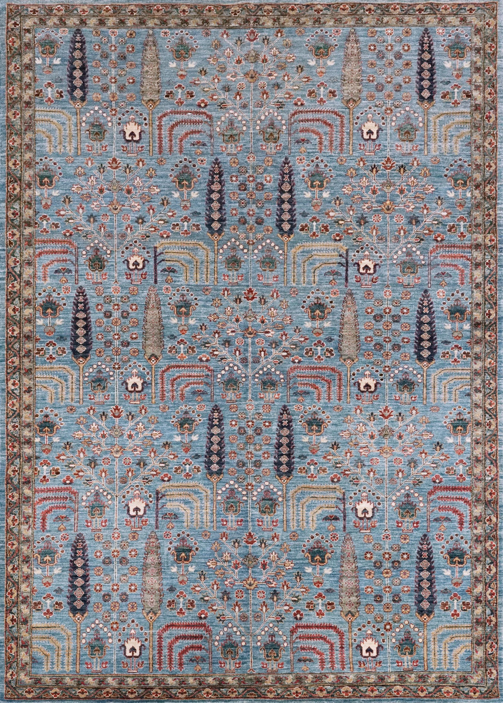 6x9 Ft Blue Serapi Rug - Afghan Wool Oriental Rug - Floral Design