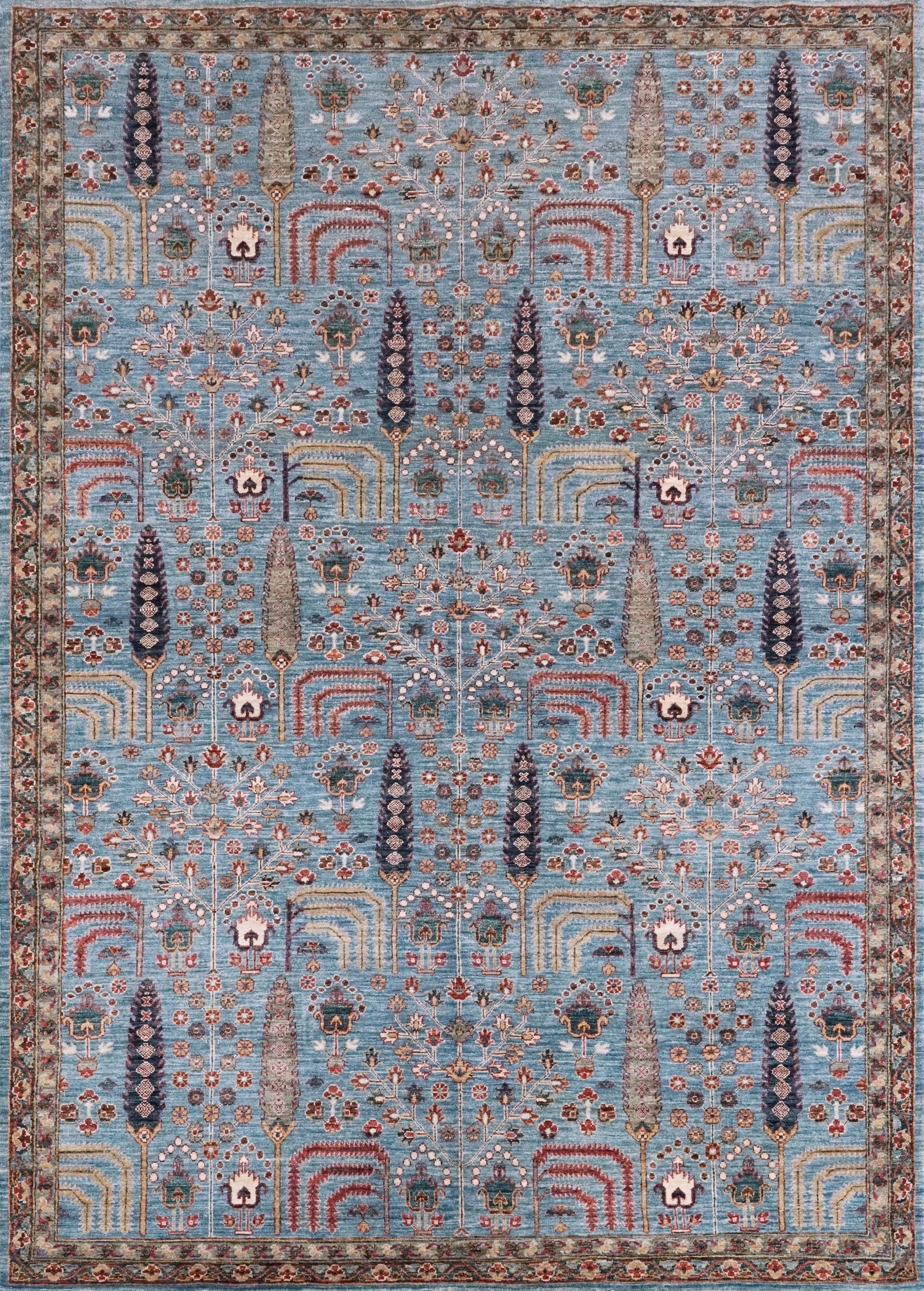 6x9 Ft Blue Serapi Rug - Afghan Wool Oriental Rug - Floral Design