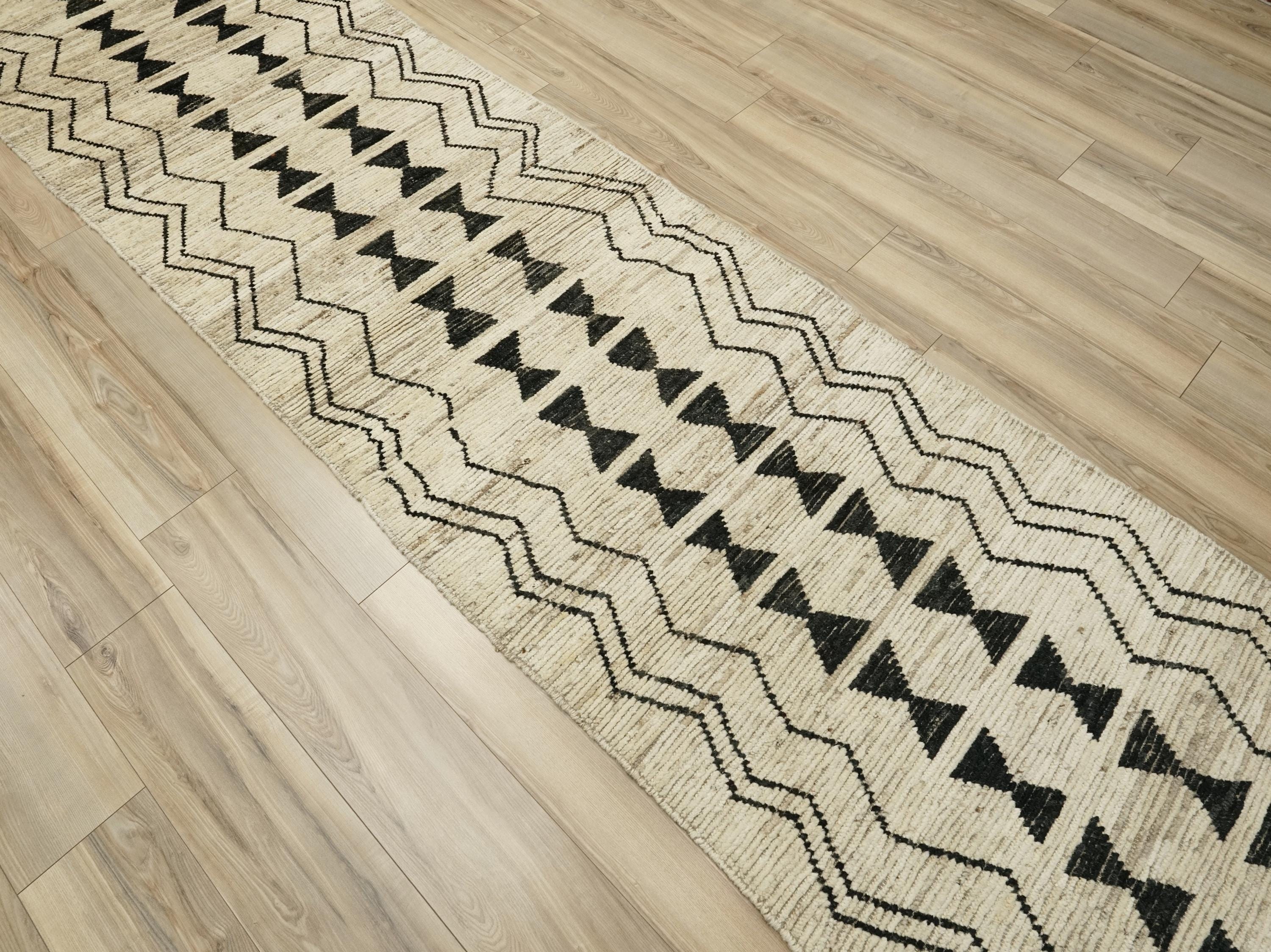 13 Ft White Moroccan Runner Rug - Handmade Wool Hallway Rug