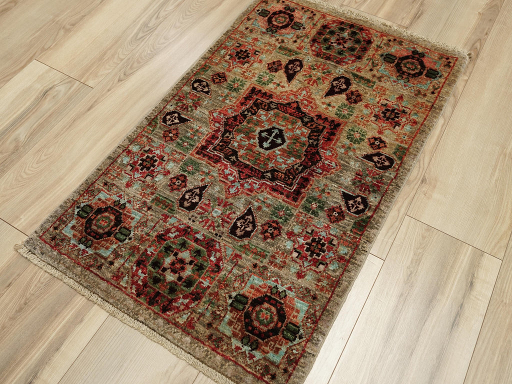 2x3 Ft Hand Knotted Beige Mamluk Rug - Oriental Accent Rug