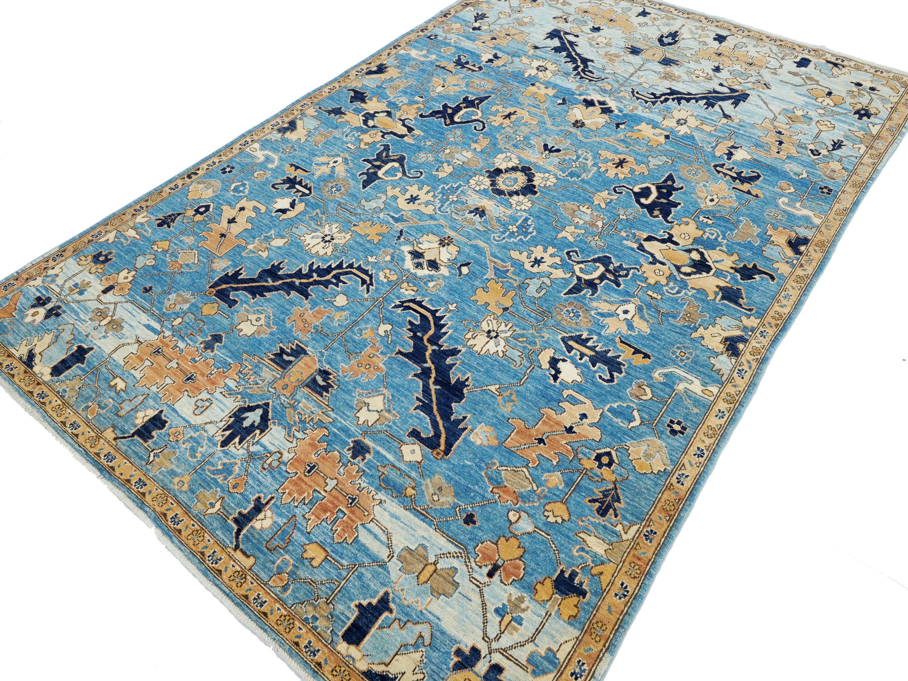 6x9 Ft Hand Knotted Serapi Rug - Blue Persian Antique Rug