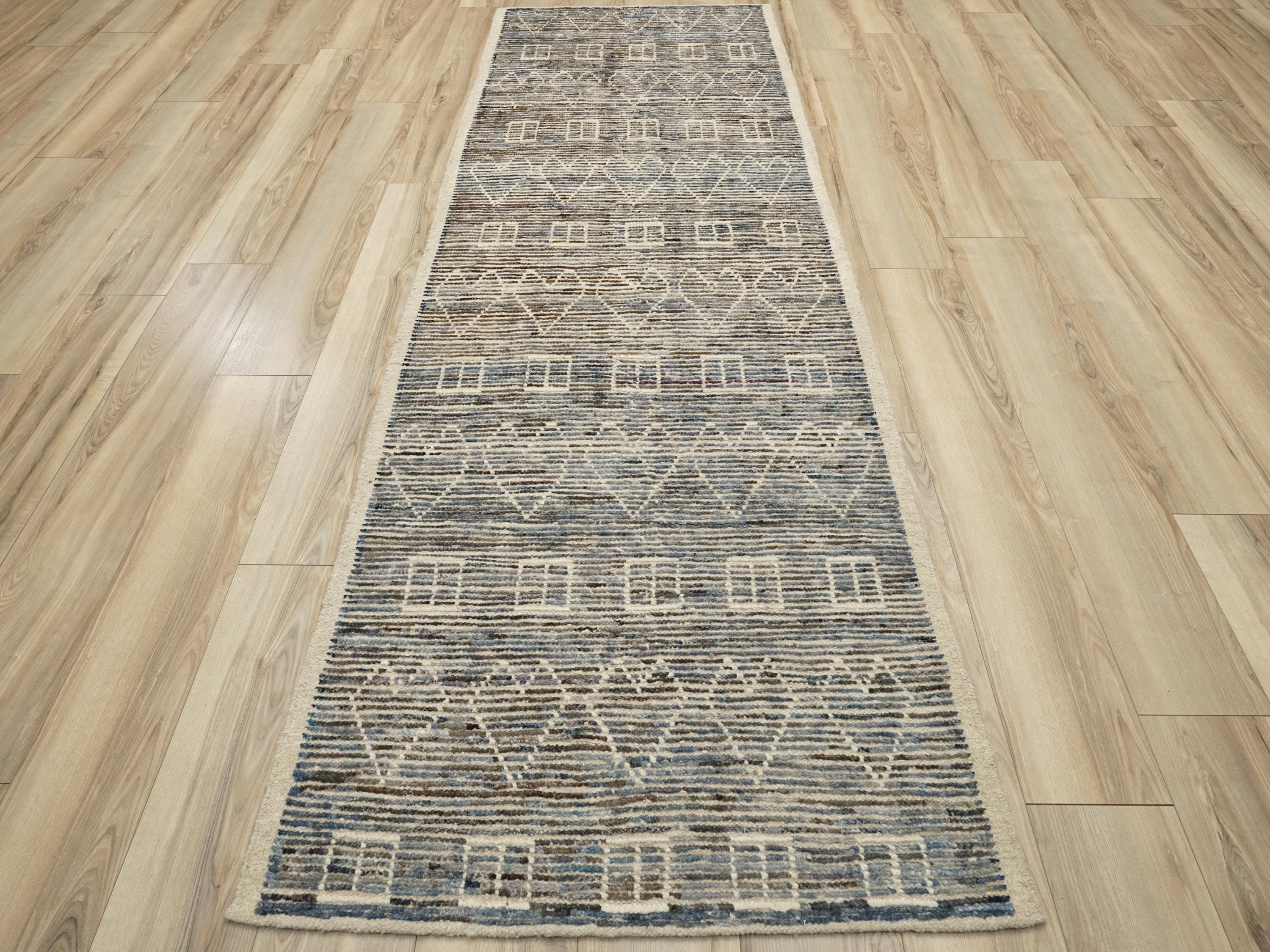 10 Ft Blue Moroccan Runner Rug - Afghan Wool Rug