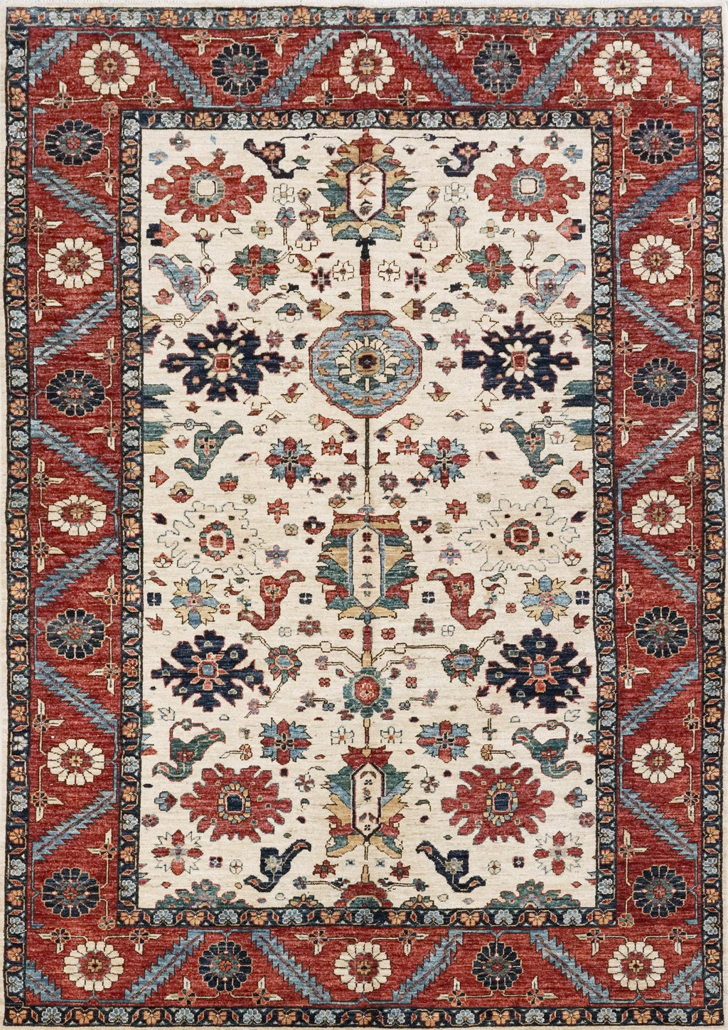 6x9 Ft Red & Beige Serapi Rug - Oriental Area Rug - Floral Design