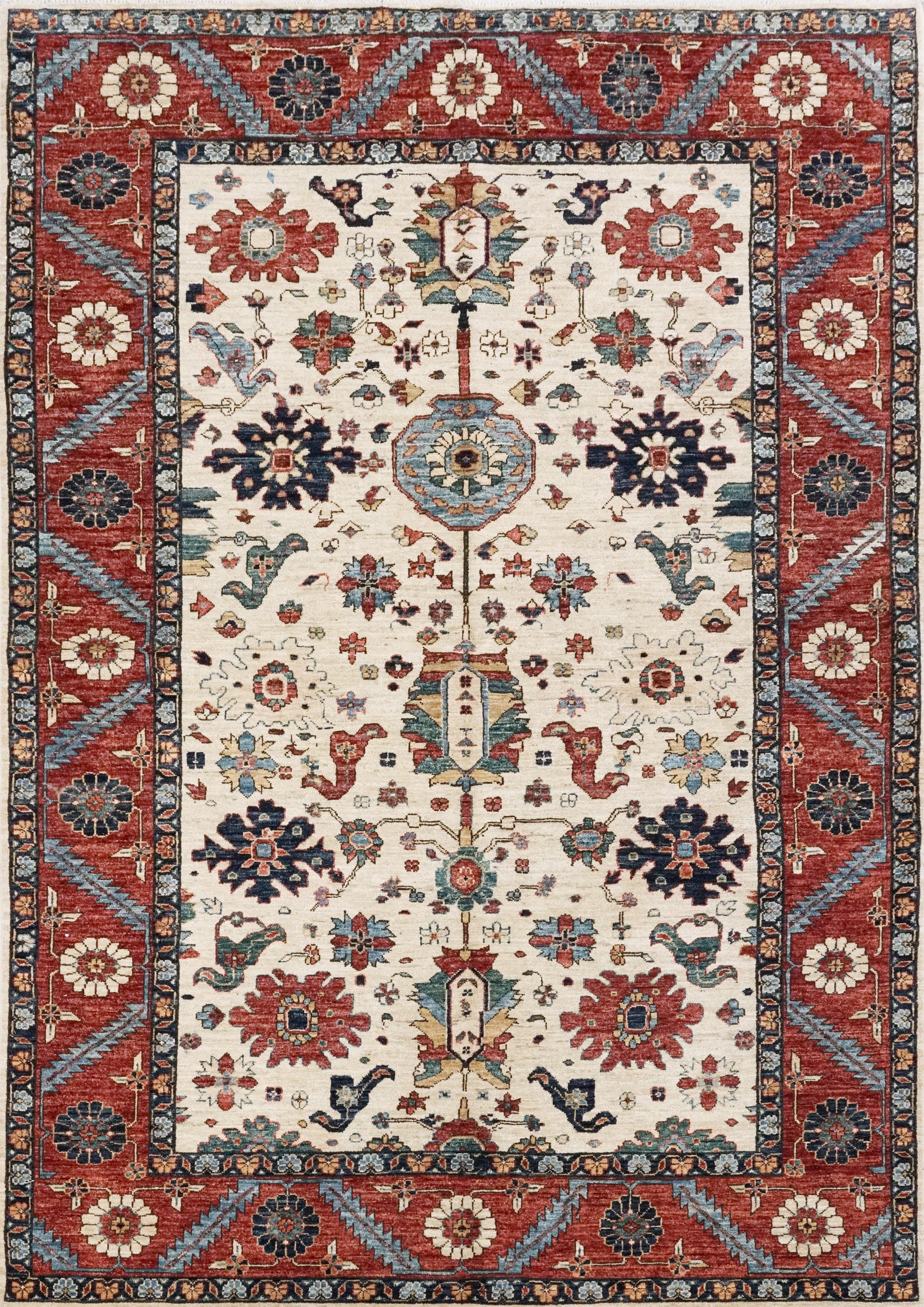 6x9 Ft Red & Beige Serapi Rug - Oriental Area Rug - Floral Design