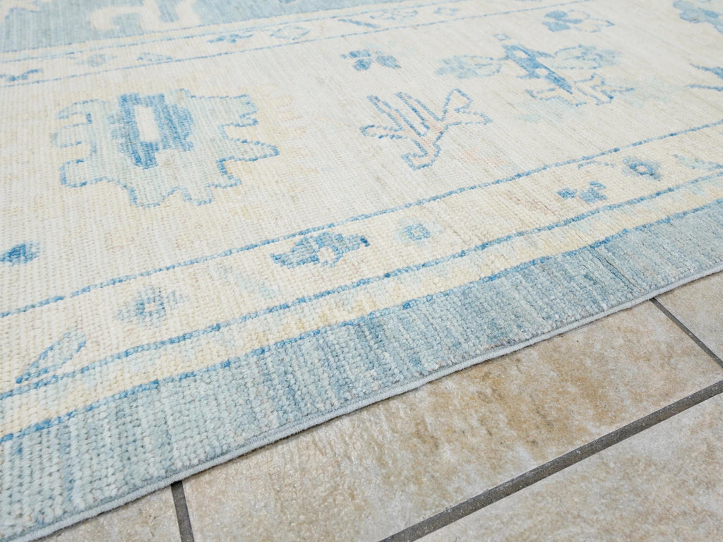 10x14 Ft Muted Blue Ushak Rug - Hand Knotted Wool Area Rug -  Floral Design