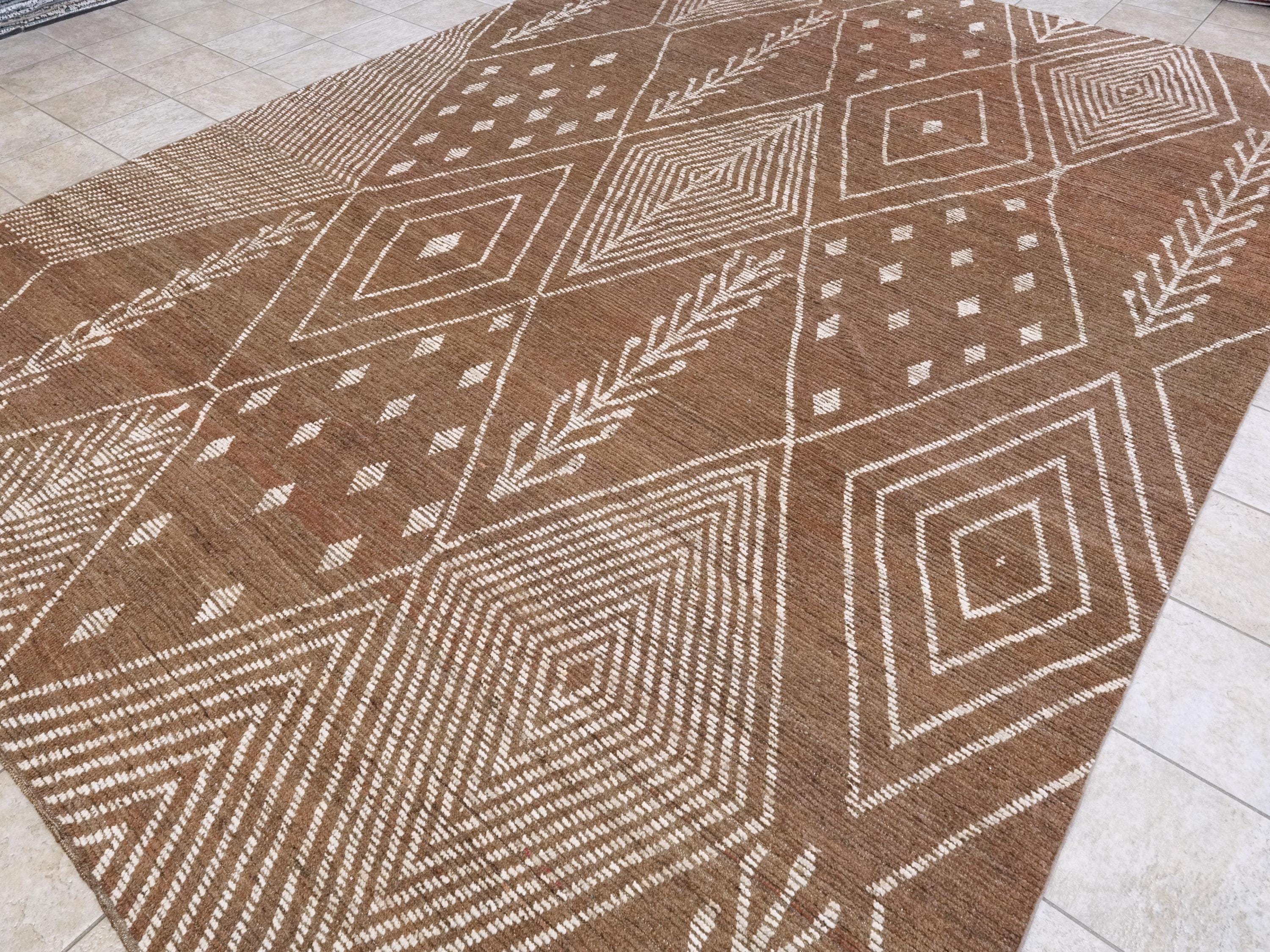 10x14 Ft Brown Moroccan Rug - Afghan Handmade Wool Rug