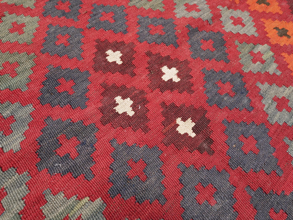 10x14 Ft Red Maimana Kilim Rug - Large Vintage Afghan Tribal Rug