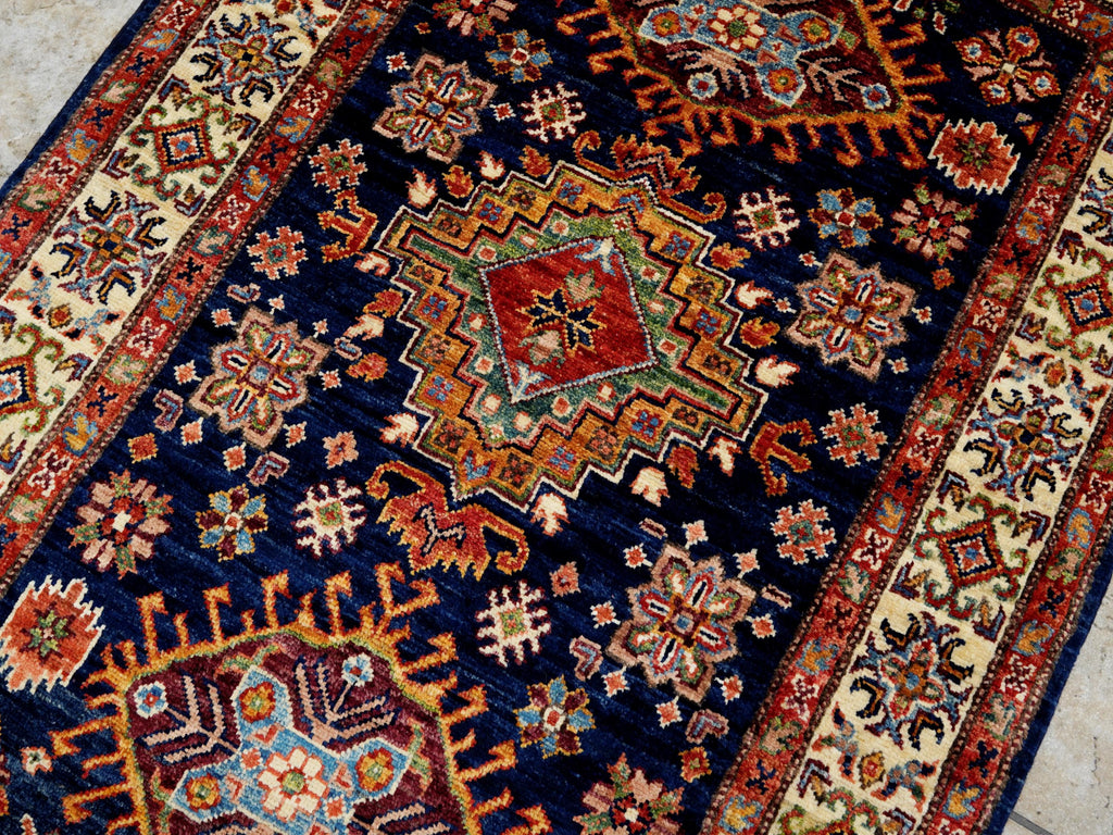 3x5 Ft Blue Kazak Rug - Handmade Afghan Rug