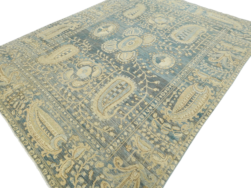 9x11 Ft Blue Serapi Rug - Hand Knotted Antique Rug - Persian Design