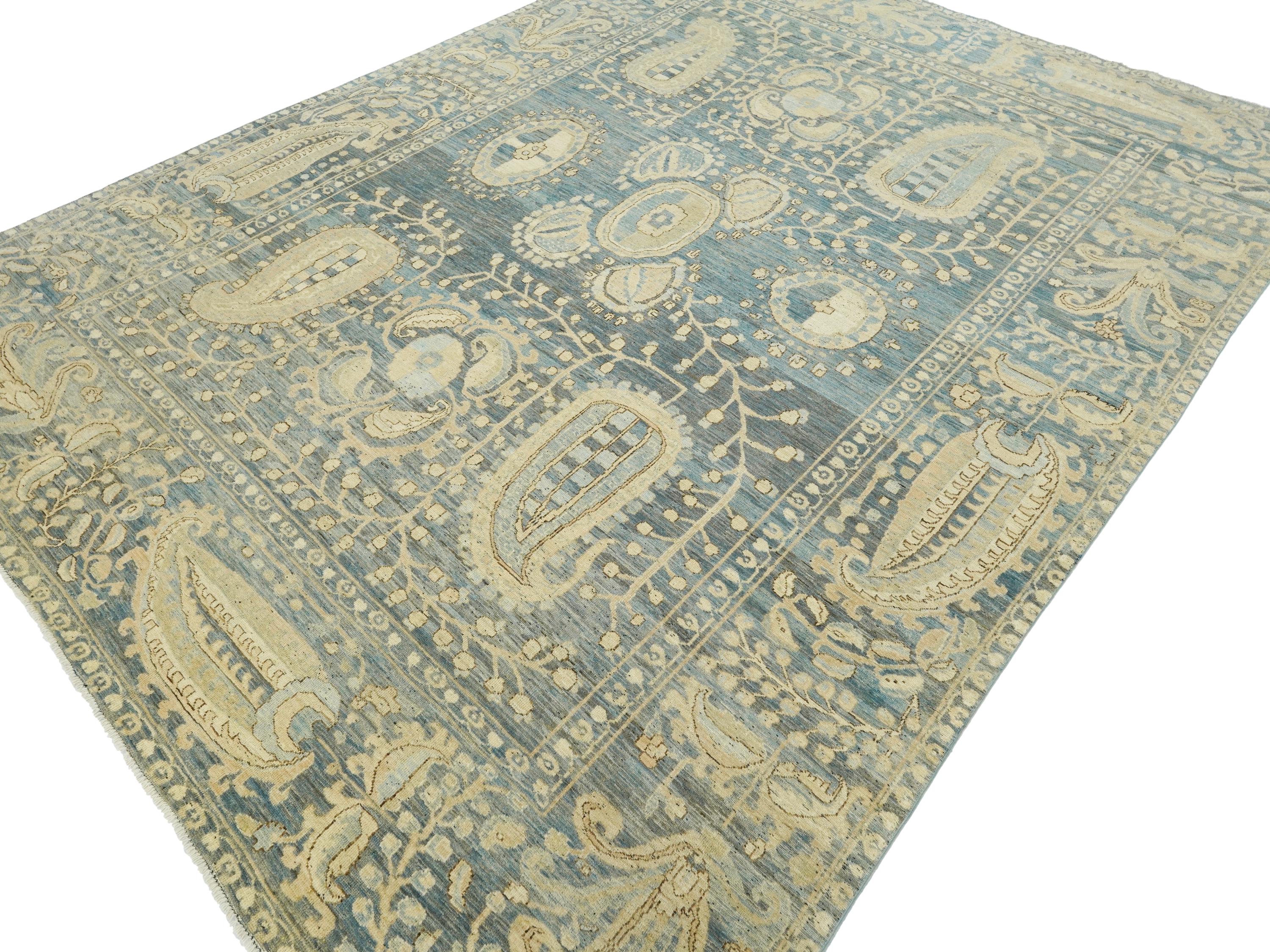 9x11 Ft Blue Serapi Rug - Hand Knotted Antique Rug - Persian Design