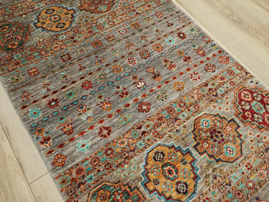 3x5 Ft Gray Khorjin Rug - Afghan Wool Rug - Oriental Design