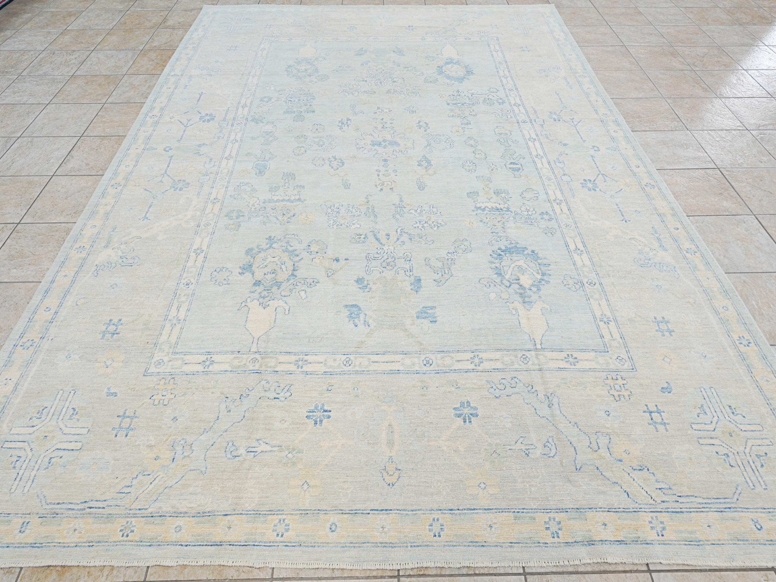 9x12 Ft Light Blue Oushak Rug - Handmade Area Rug