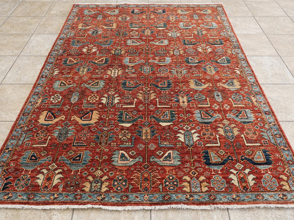 5x7 Ft Hand Knotted Red Serapi Rug - Ghazni Wool Oriental Rug