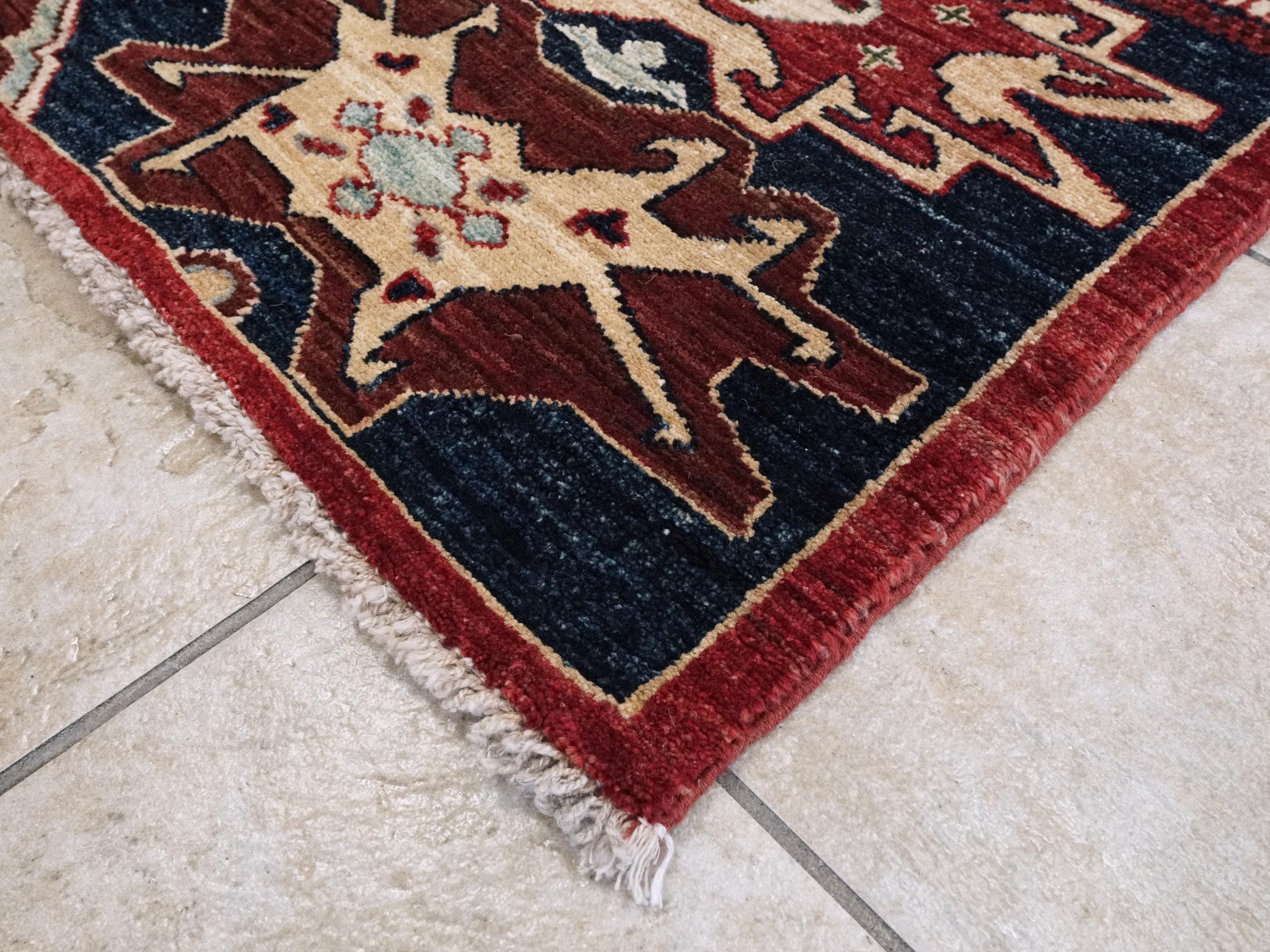 5x8 Ft Red & Blue Sarkisla Rug - Hand Knotted Wool Area Rug - Persian Design