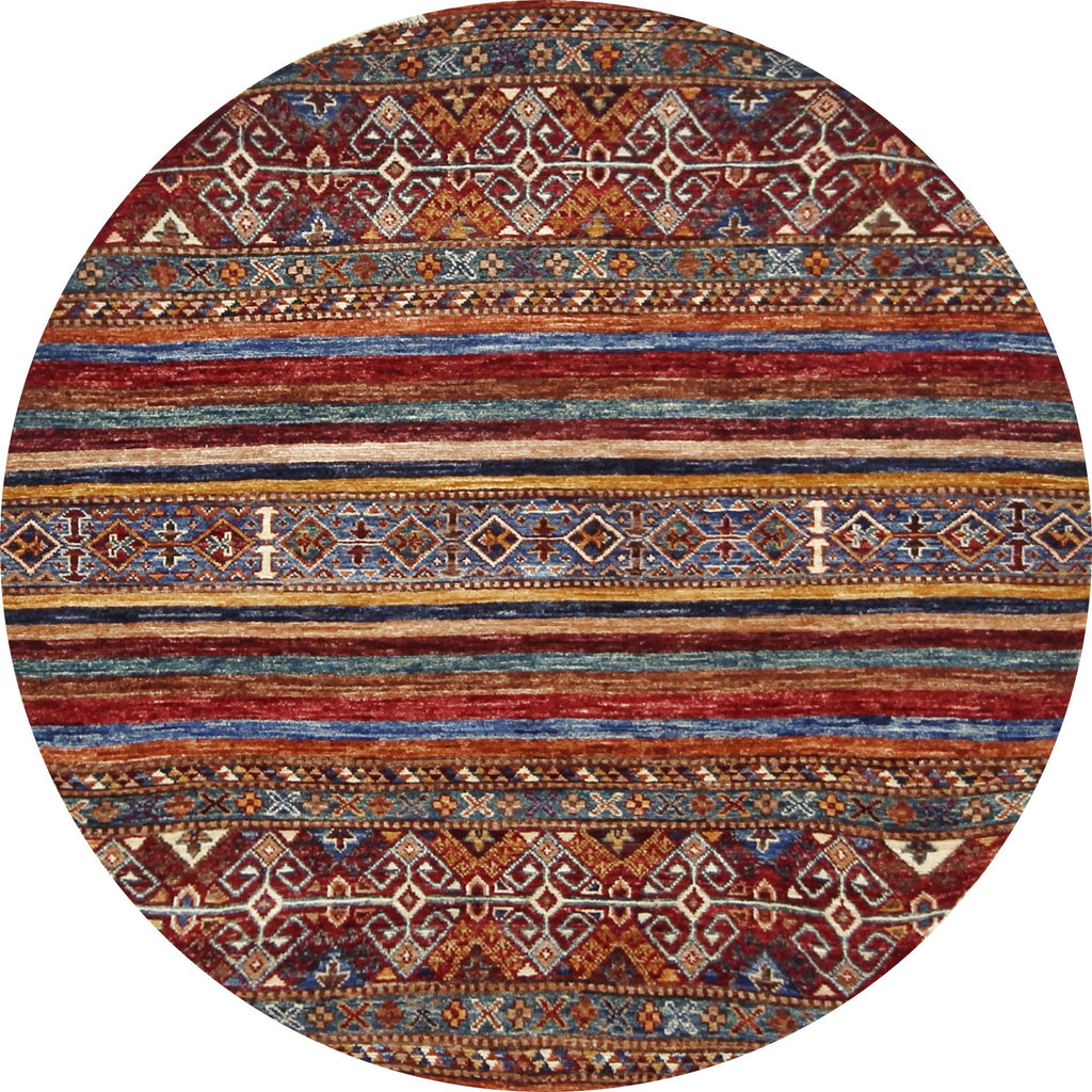 4x4 Ft Red Khorjin Rug - Hand Knotted Ghazni Wool Round Rug