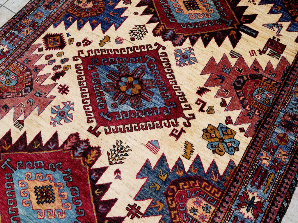 6x8 Ft Red & Blue Baluch Rug - Hand Knotted Oriental Rug - Tribal Design
