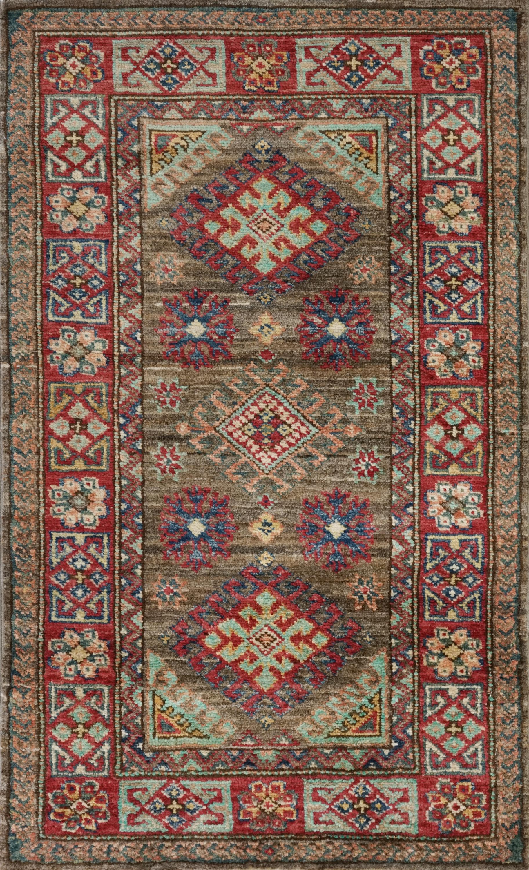 2x3 Ft Handmade Afghan Kazak Wool Rug - Oriental Accent Rug