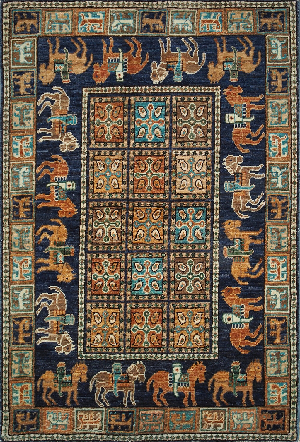 2x4 Ft Blue Mamluk Rug - Hand Knotted Oriental Rug