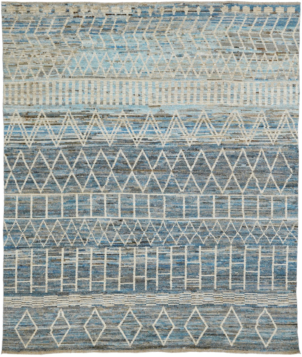 8x10 Ft Blue & White Moroccan Rug - Hand Knotted Wool Area Rug