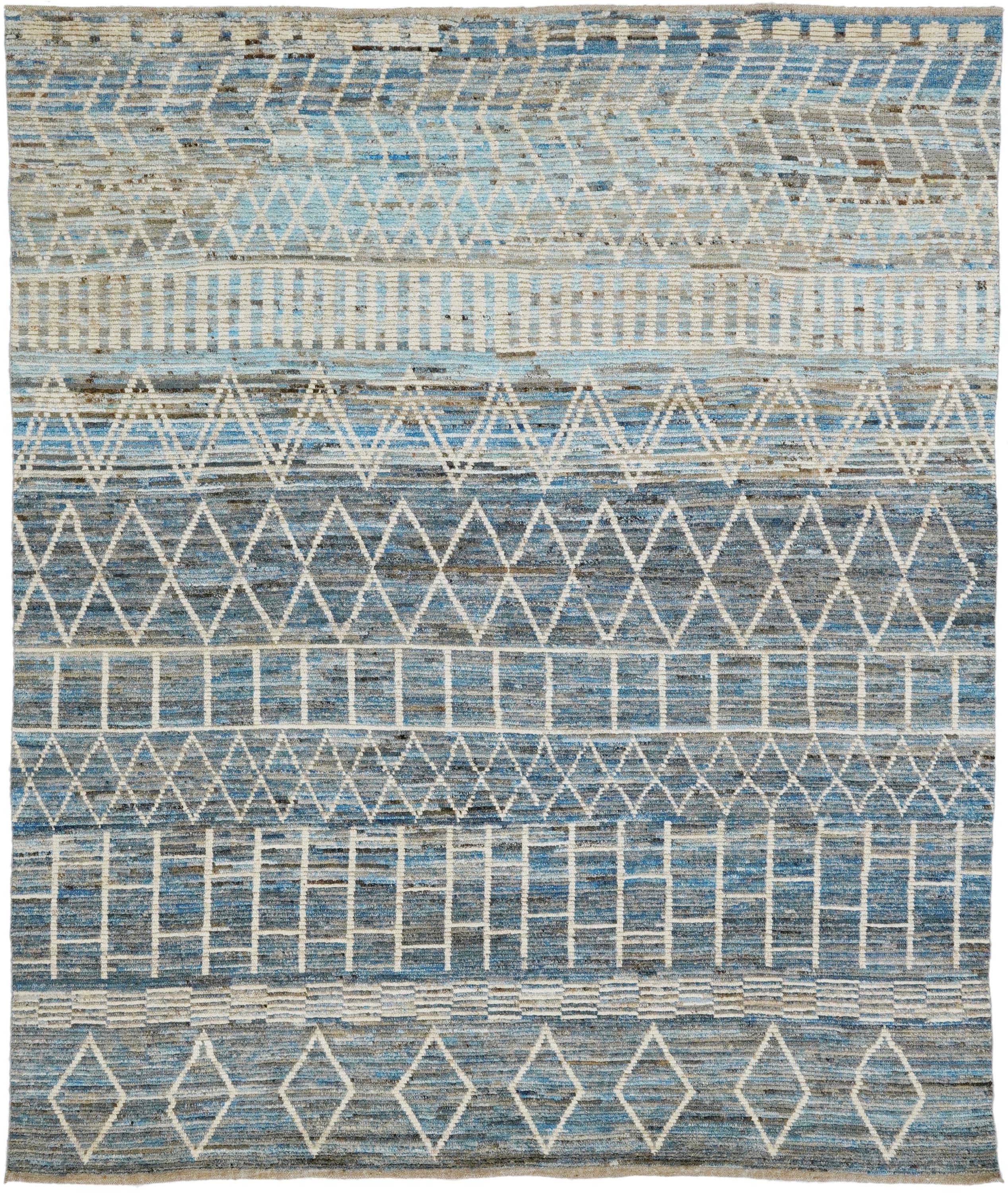 8x10 Ft Blue & White Moroccan Rug - Hand Knotted Wool Area Rug