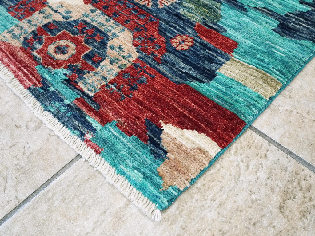 2x5 Ft Blue Mamluk Rug - Hand Knotted Wool Hallway Runner