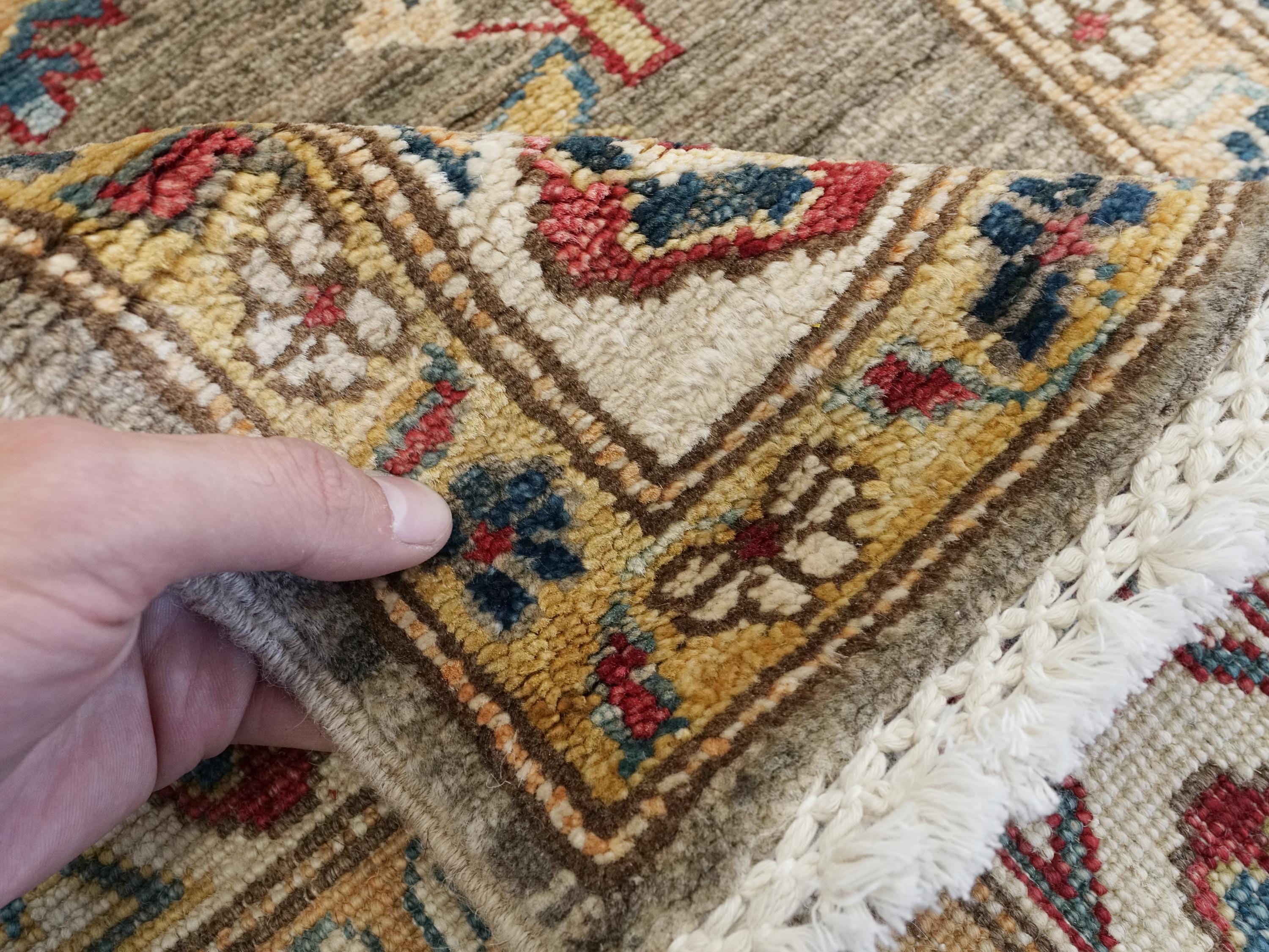 13 Ft Brown Kazak Runner Rug - Hand Knotted Wool Hallway Rug