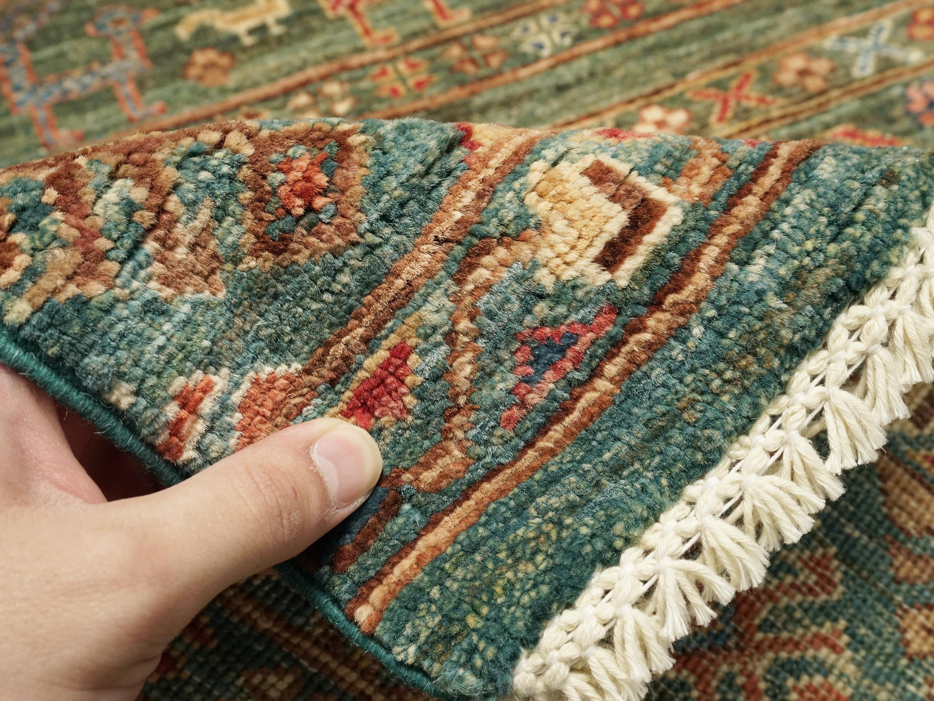 3x5 Ft Green Khorjin Rug - Afghan Wool Area Rug