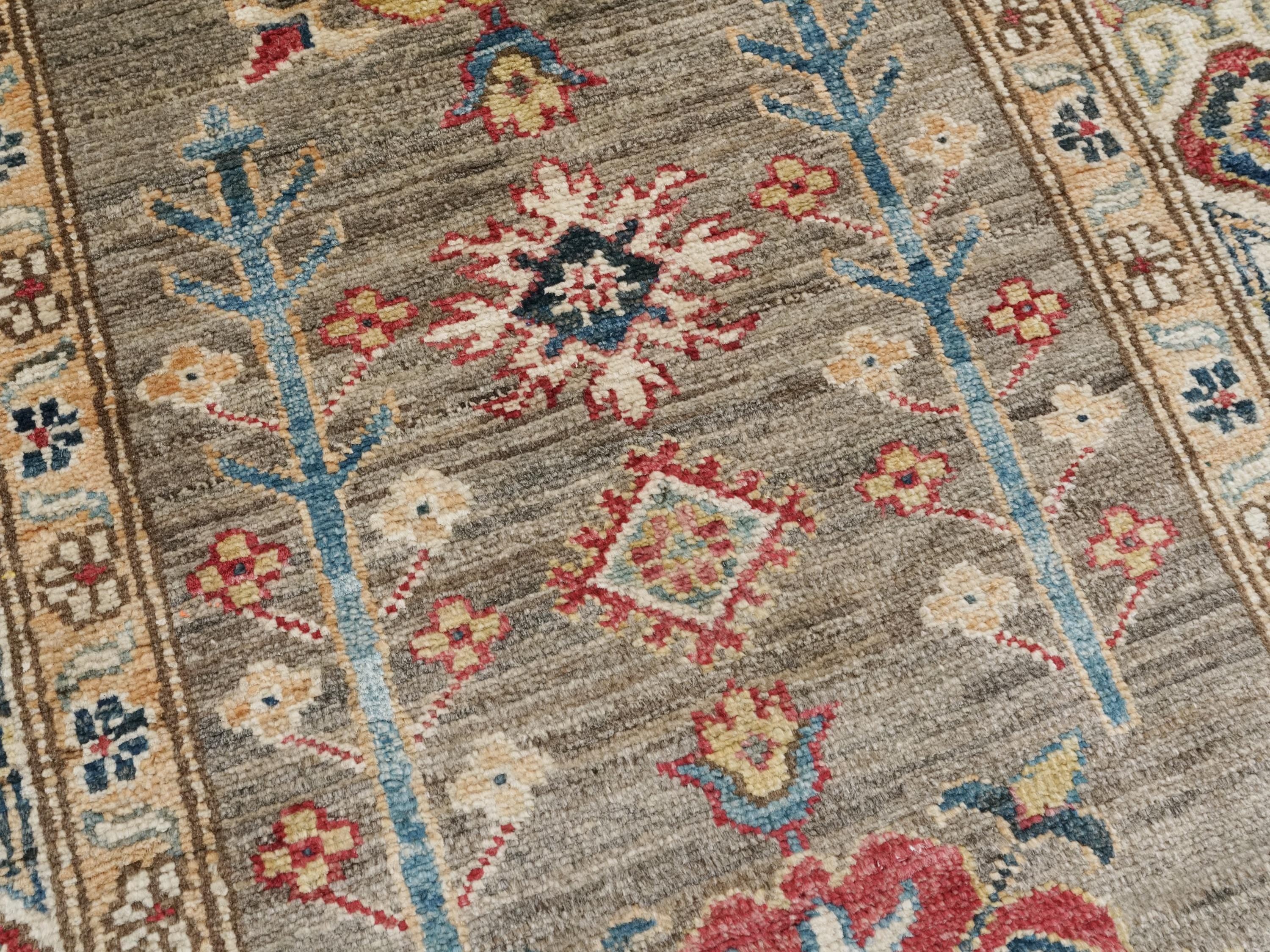 13 Ft Brown Kazak Runner Rug - Hand Knotted Wool Hallway Rug