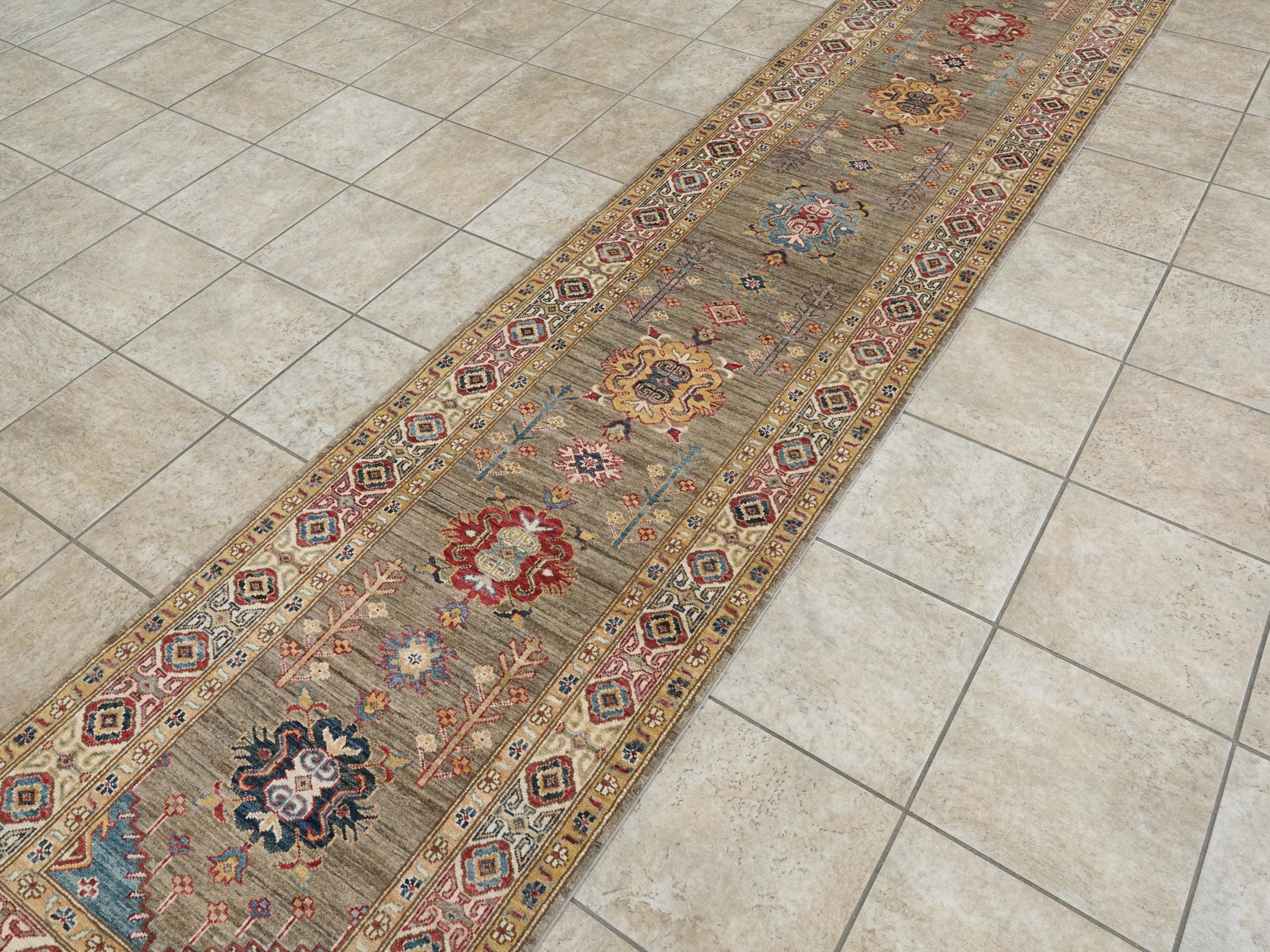 13 Ft Beige Kazak Runner Rug - Hand Knotted Wool Rug
