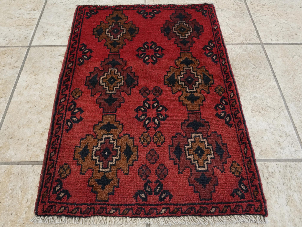1x2 Ft Red Khal Mohammadi Rug - Hand Knotted Wool Rug