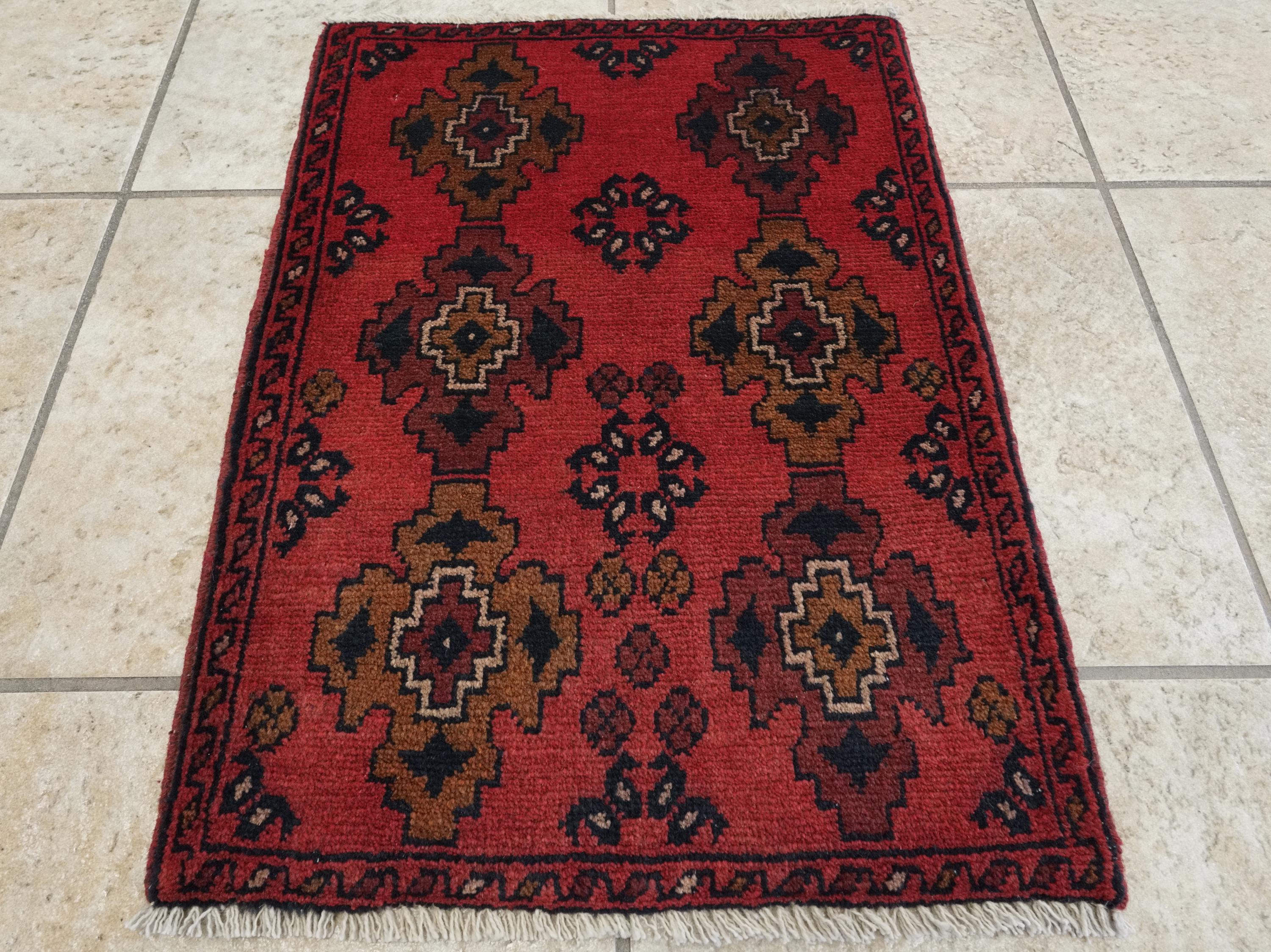 1x2 Ft Red Khal Mohammadi Rug - Hand Knotted Wool Rug