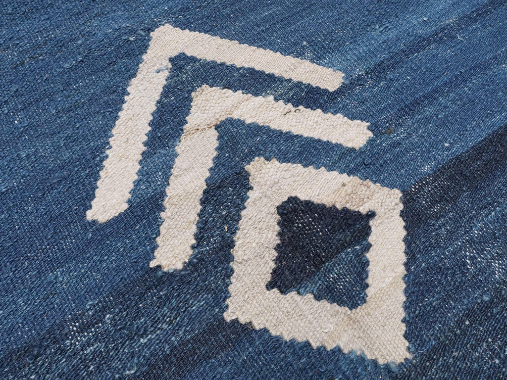 8x10 Ft Blue Kilim Rug - Handmade Afghan Flat Weave