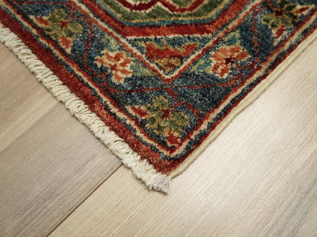 2x3 Ft Red Ersari Rug - Hand Knotted Wool Rug