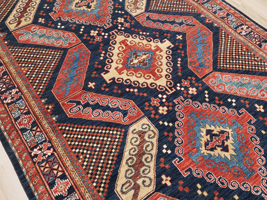 6x9 Ft Blue Heriz Rug - Hand Knotted Afghan Wool Rug