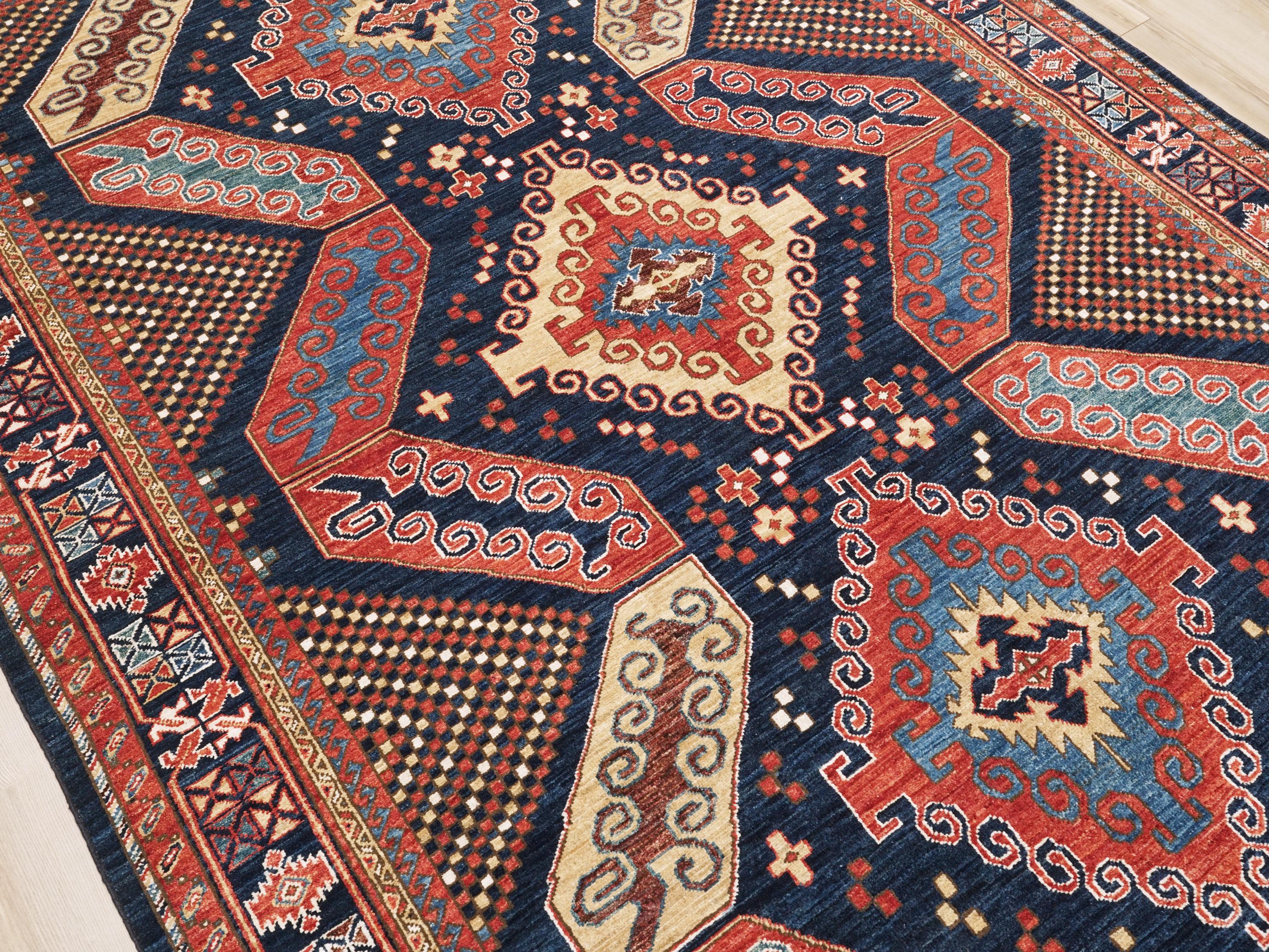 6x9 Ft Blue Heriz Rug - Hand Knotted Afghan Wool Rug