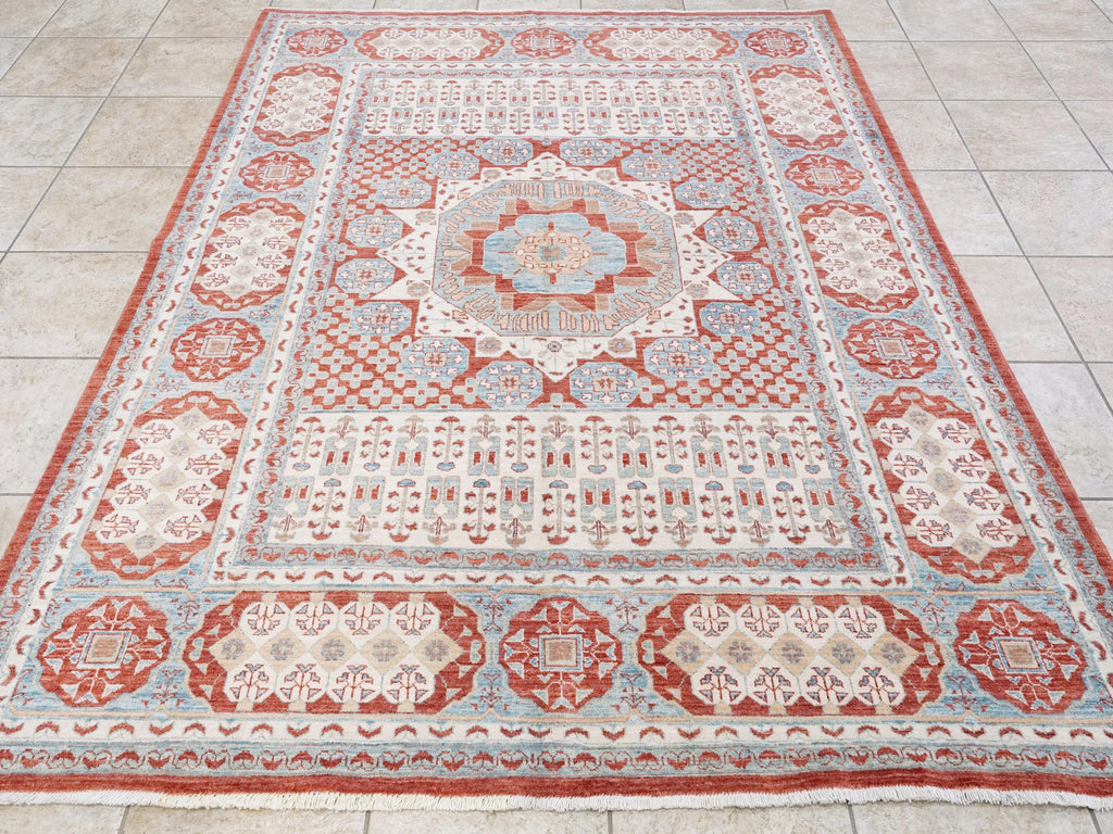 6x8 Ft Red & Beige Mamluk Rug - Hand Knotted Oriental Rug - Traditional Design