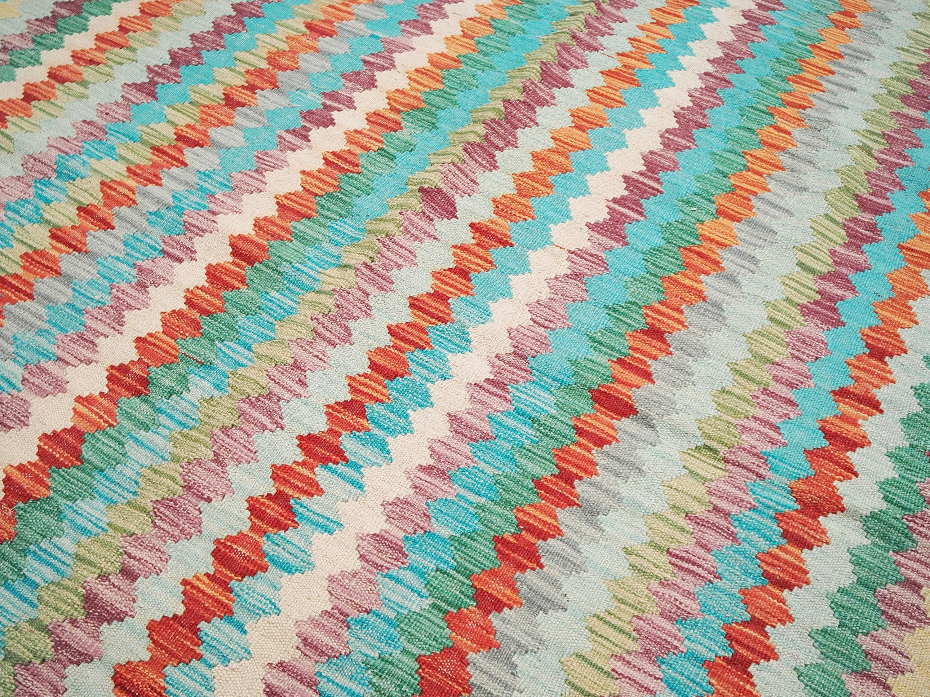 6x8 Ft Maimana Kilim Rug - Colorful Afghan Flat Weave