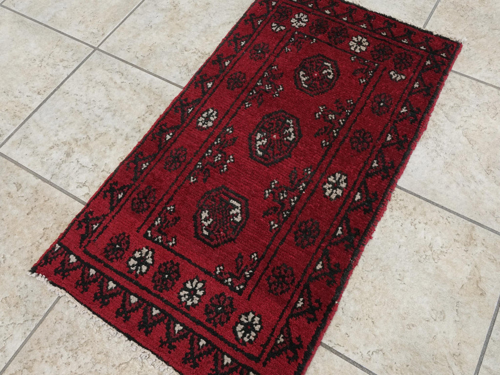 2x3 Ft Red Ersari Rug - Hand Knotted Afghan Wool Rug