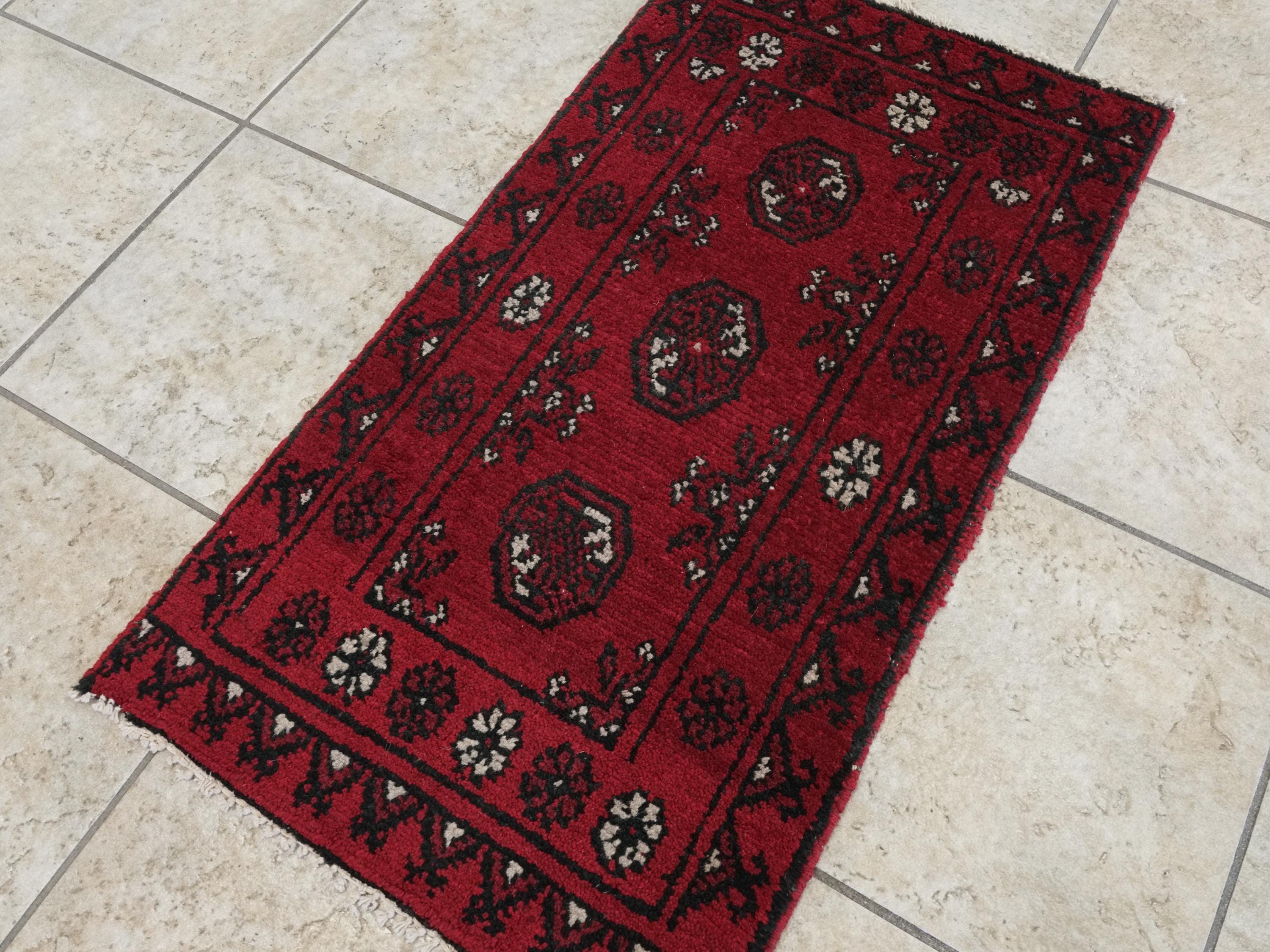 2x3 Ft Red Ersari Rug - Hand Knotted Afghan Wool Rug